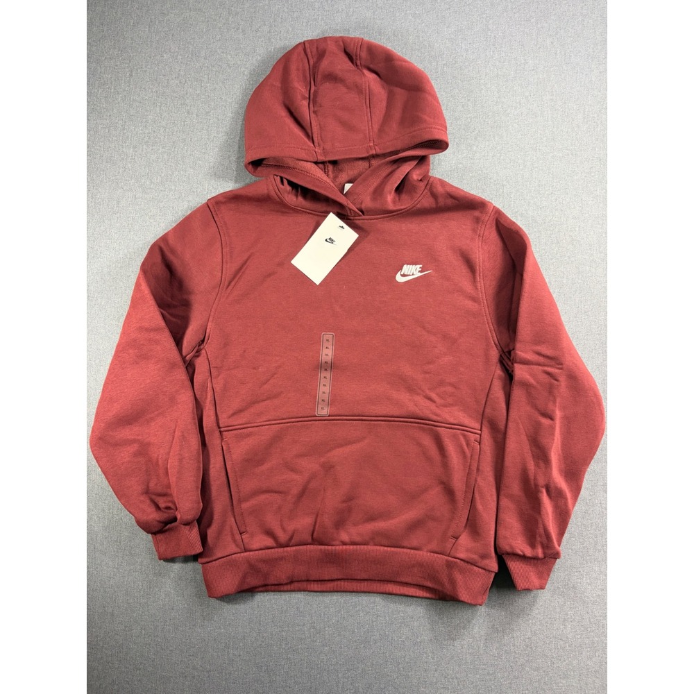 Nike Sportswear Club Fleece Pullover Hoodie Kids XL Dark Red Burgundy Futura
